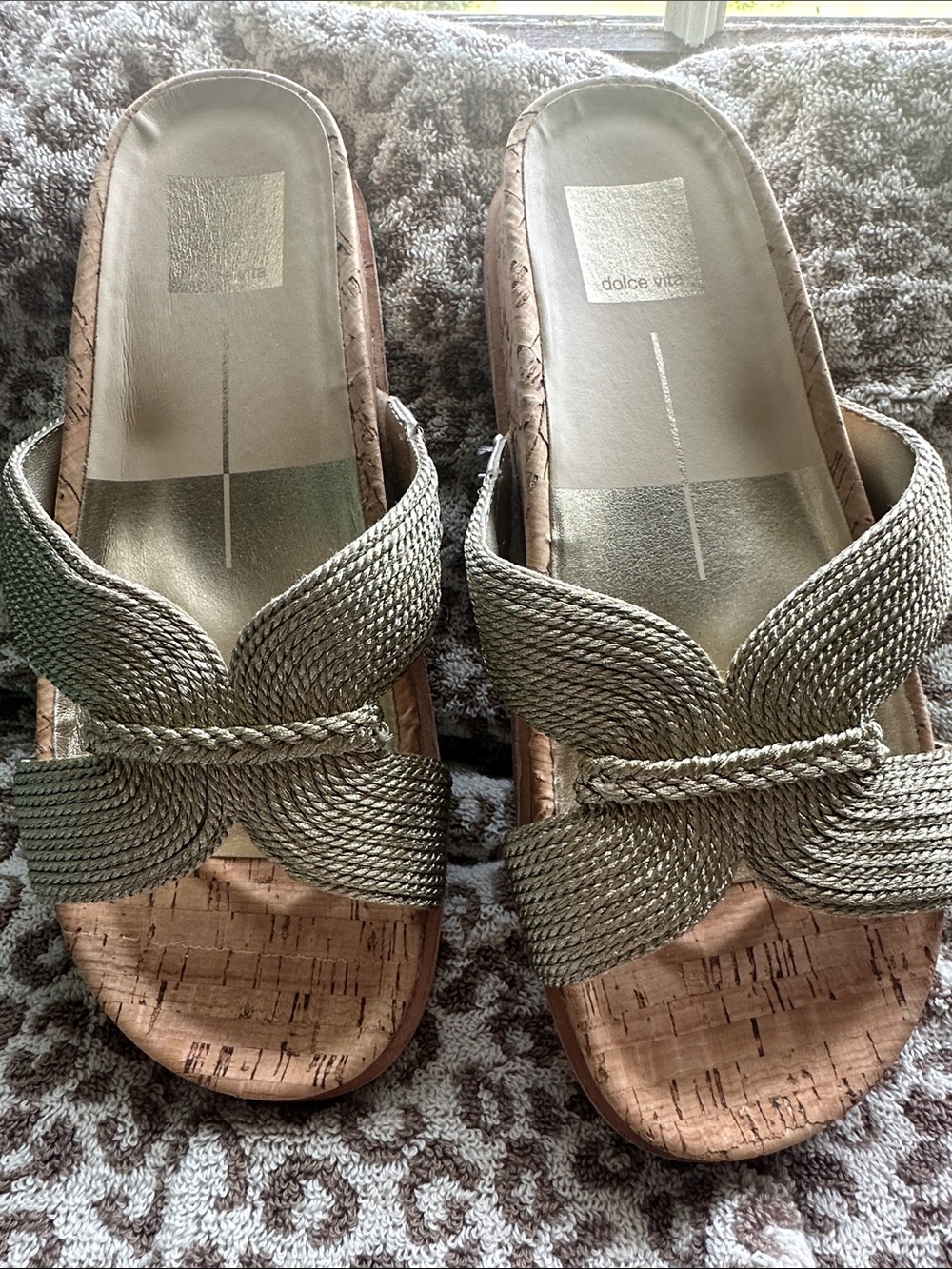 Dolce Vita Metallic Gold Braided Cork Slide Mules